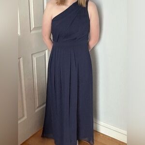 Elegant Navy Blue One-Shoulder Bridesmaid Dress